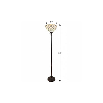 Brown Floor Lamp w/ White Stained Glass Bowl Shade