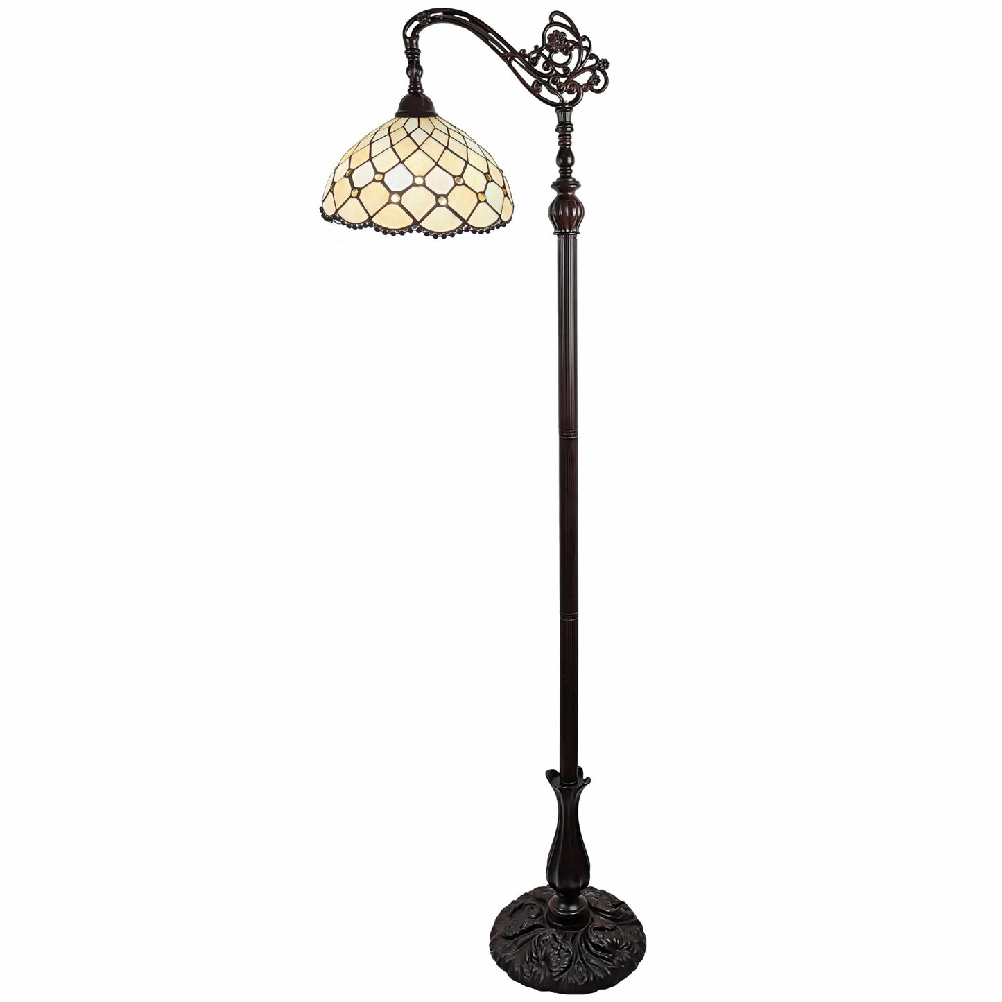 Brown Floor Lamp w/ White Stained Glass Bowl Shade