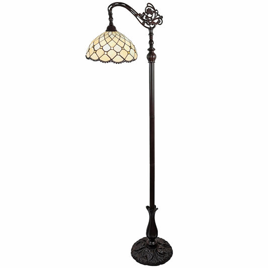 Brown Floor Lamp w/ White Stained Glass Bowl Shade