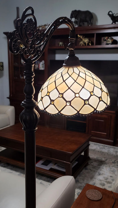 Brown Floor Lamp w/ White Stained Glass Bowl Shade