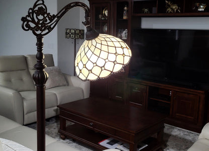 Brown Floor Lamp w/ White Stained Glass Bowl Shade