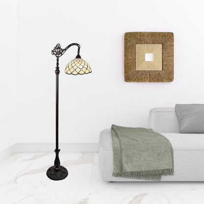 Brown Floor Lamp w/ White Stained Glass Bowl Shade