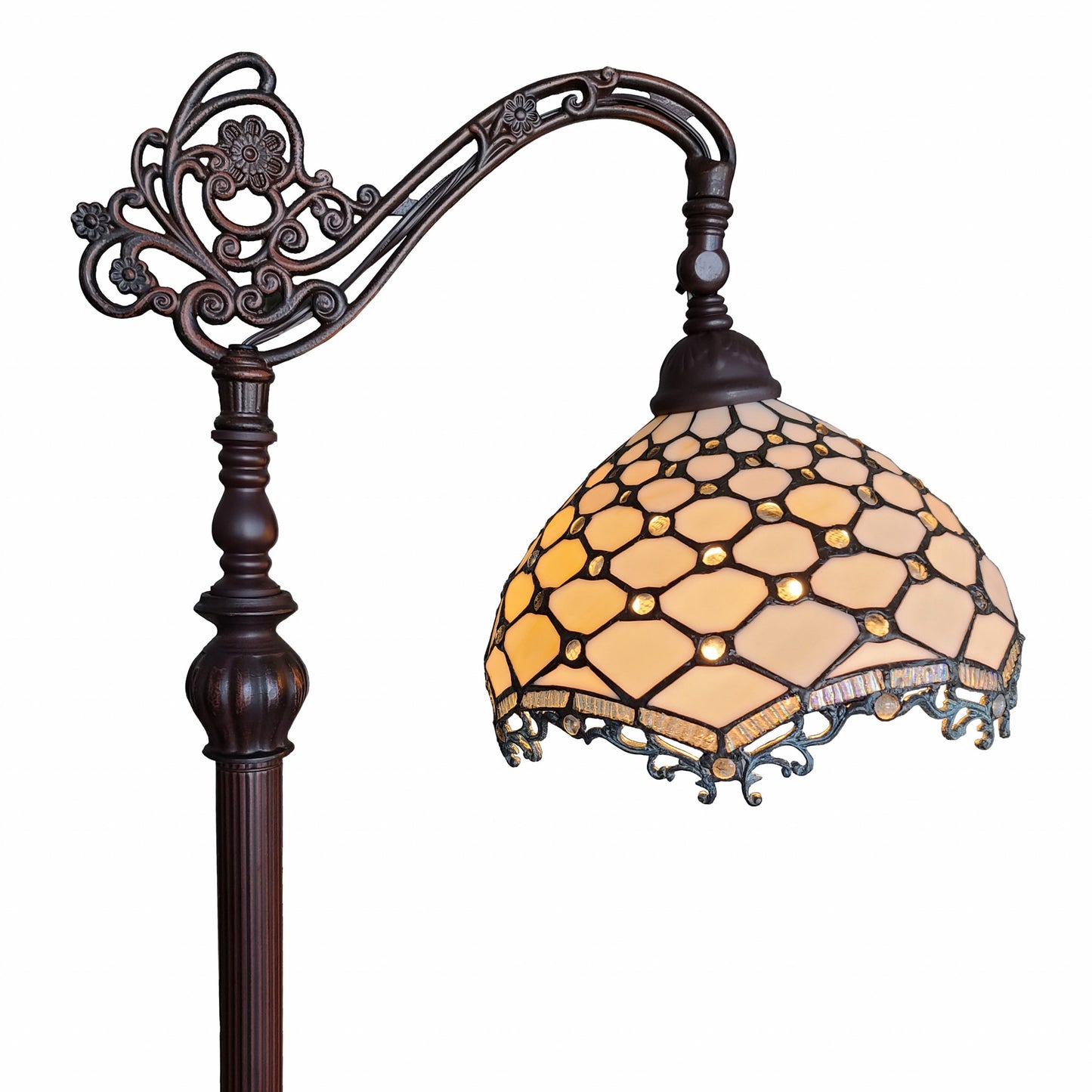 Brown Floor Lamp w/ White Tiffany Glass Bowl Shade