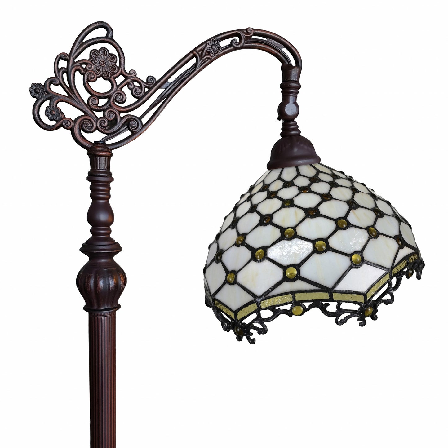 Brown Floor Lamp w/ White Tiffany Glass Bowl Shade