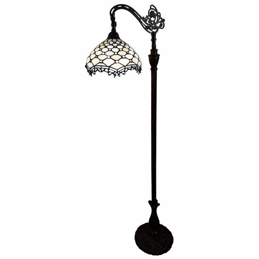 Brown Floor Lamp w/ White Tiffany Glass Bowl Shade
