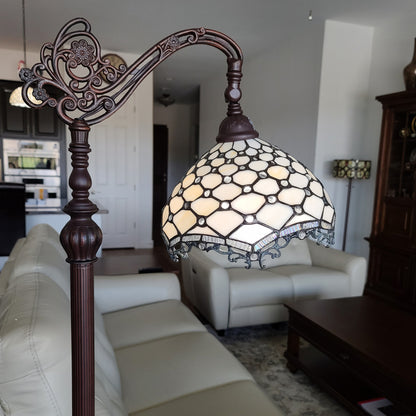 Brown Floor Lamp w/ White Tiffany Glass Bowl Shade