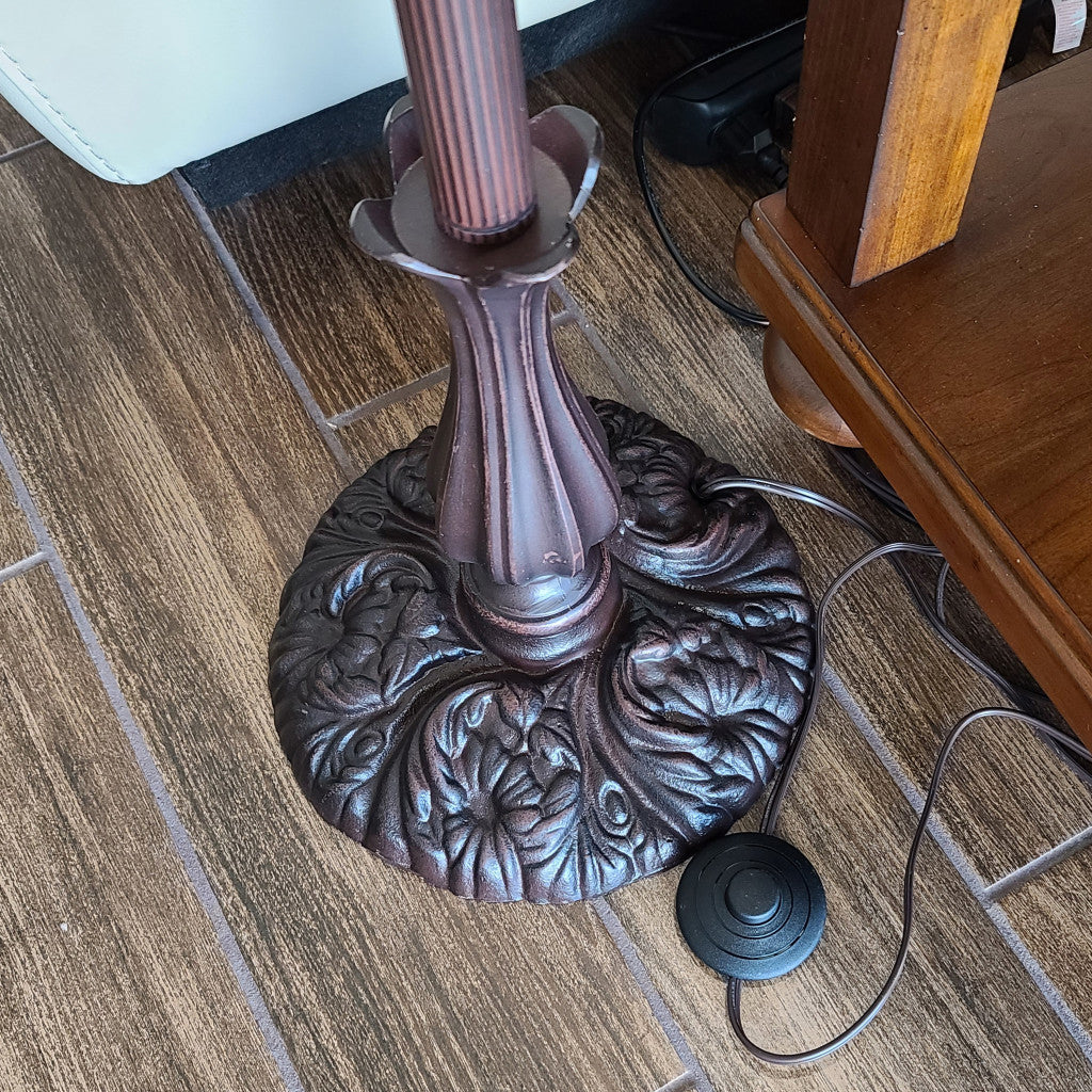 Brown Floor Lamp w/ White Tiffany Glass Bowl Shade