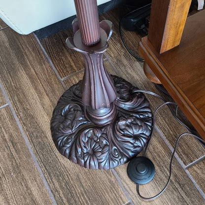 Brown Floor Lamp w/ White Tiffany Glass Bowl Shade