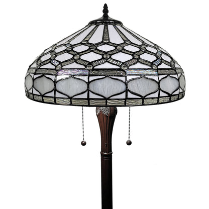 Brown 2-Light Floor Lamp w/ White Stained Glass Bowl Shade