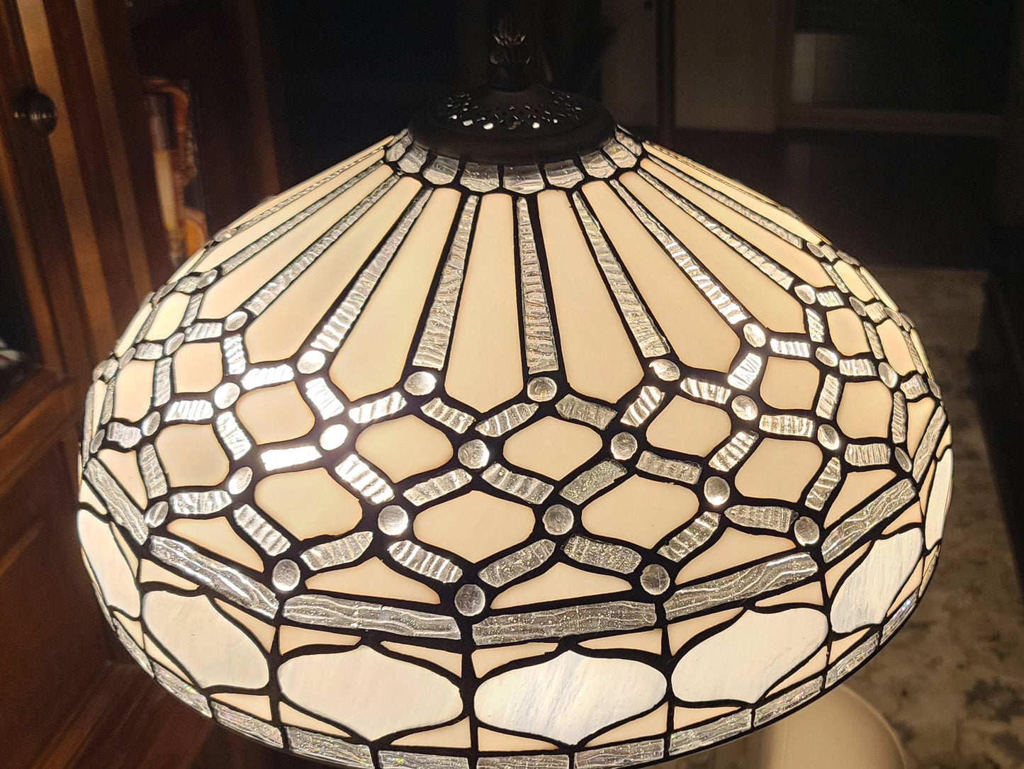 Brown 2-Light Floor Lamp w/ White Stained Glass Bowl Shade