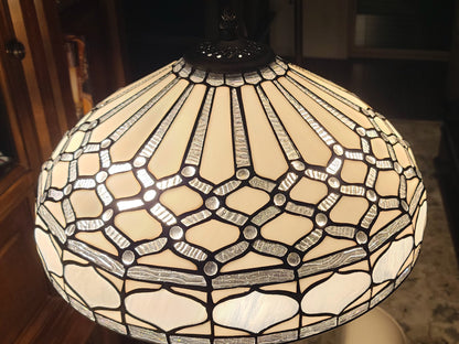 Brown 2-Light Floor Lamp w/ White Stained Glass Bowl Shade