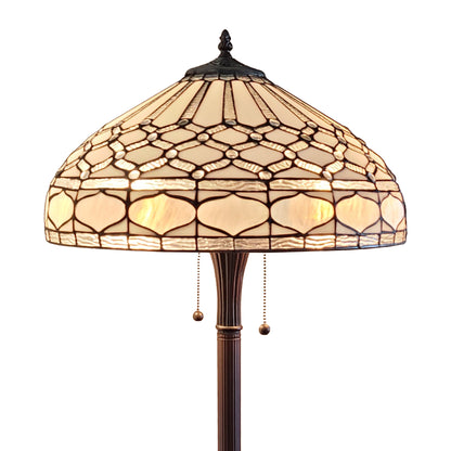 Brown 2-Light Floor Lamp w/ White Stained Glass Bowl Shade