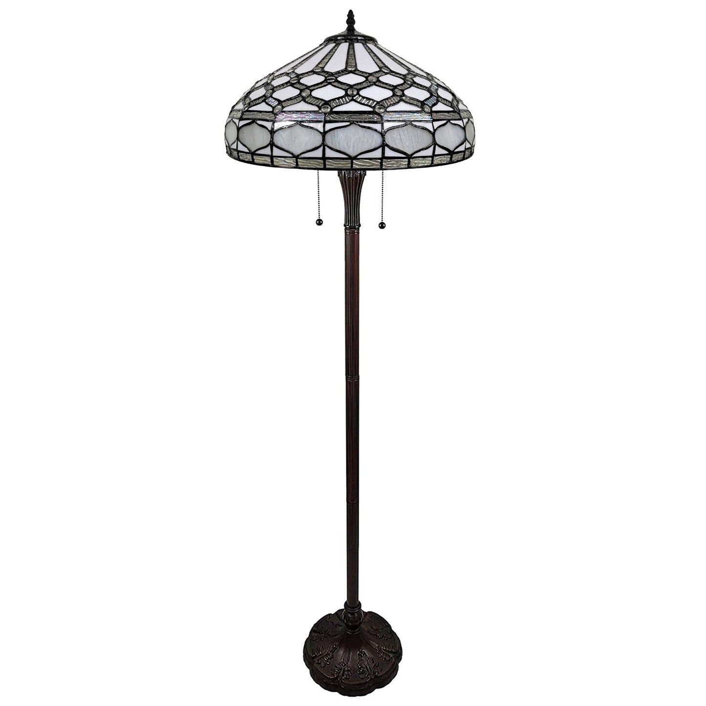 Brown 2-Light Floor Lamp w/ White Stained Glass Bowl Shade