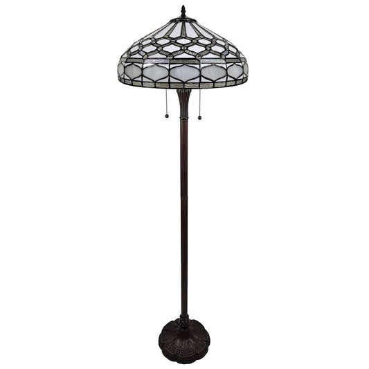 Brown 2-Light Floor Lamp w/ White Stained Glass Bowl Shade