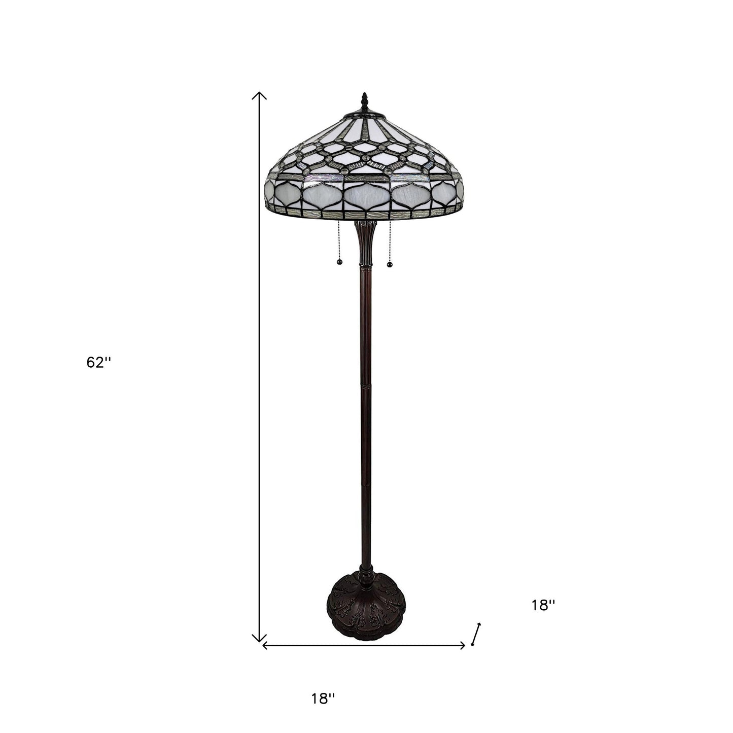 Brown 2-Light Floor Lamp w/ White Stained Glass Bowl Shade