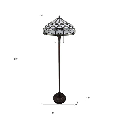 Brown 2-Light Floor Lamp w/ White Stained Glass Bowl Shade
