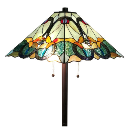 Brown 2-Light Floor Lamp w/ Brown & Blue Stained Glass Shade