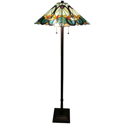 Brown 2-Light Floor Lamp w/ Brown & Blue Stained Glass Shade