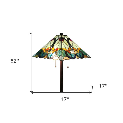 Brown 2-Light Floor Lamp w/ Brown & Blue Stained Glass Shade
