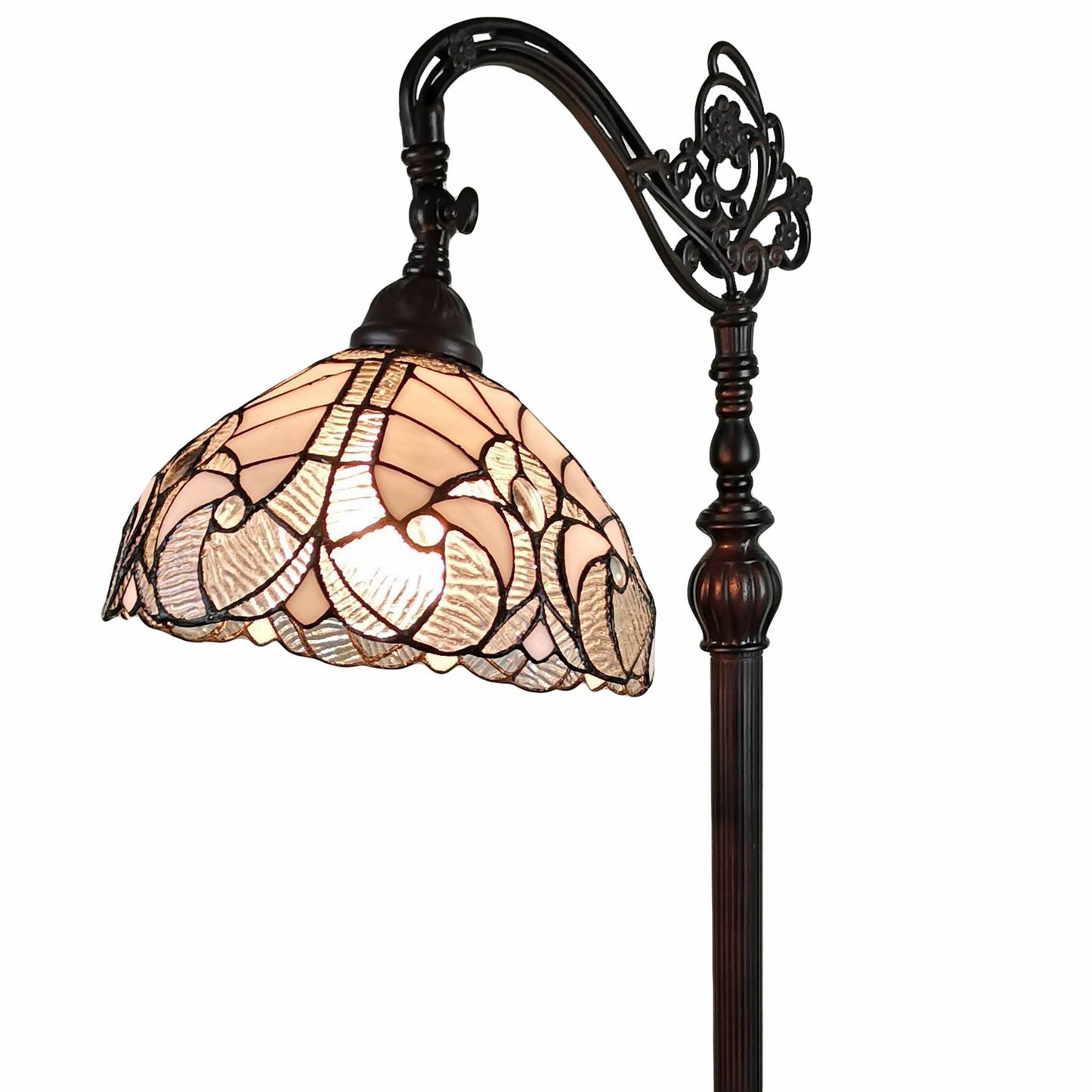 Brown Floor Lamp w/ White Stained Glass Bowl Shade