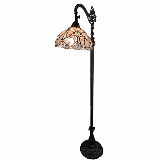 Brown Floor Lamp w/ White Stained Glass Bowl Shade