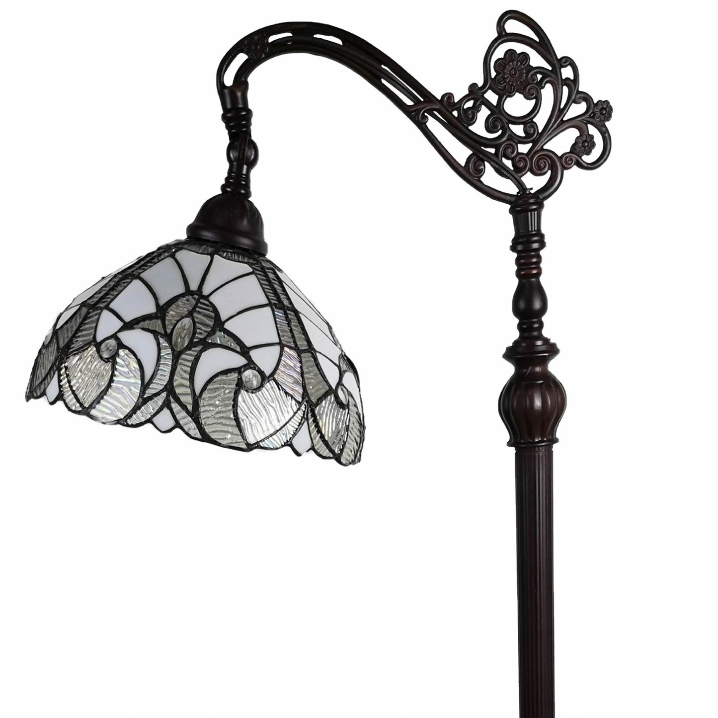 Brown Floor Lamp w/ White Stained Glass Bowl Shade