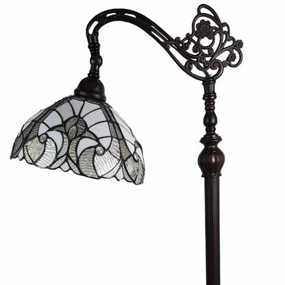 Brown Floor Lamp w/ White Stained Glass Bowl Shade