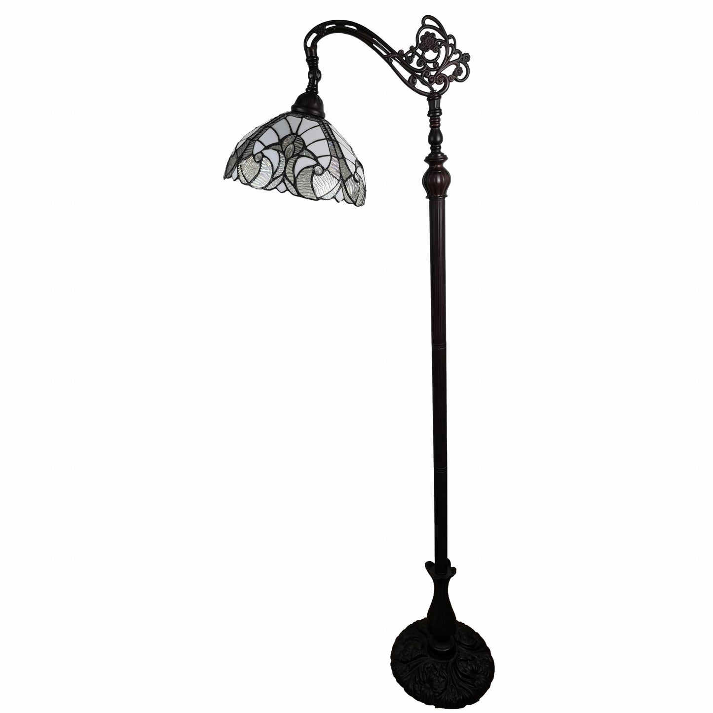 Brown Floor Lamp w/ White Stained Glass Bowl Shade