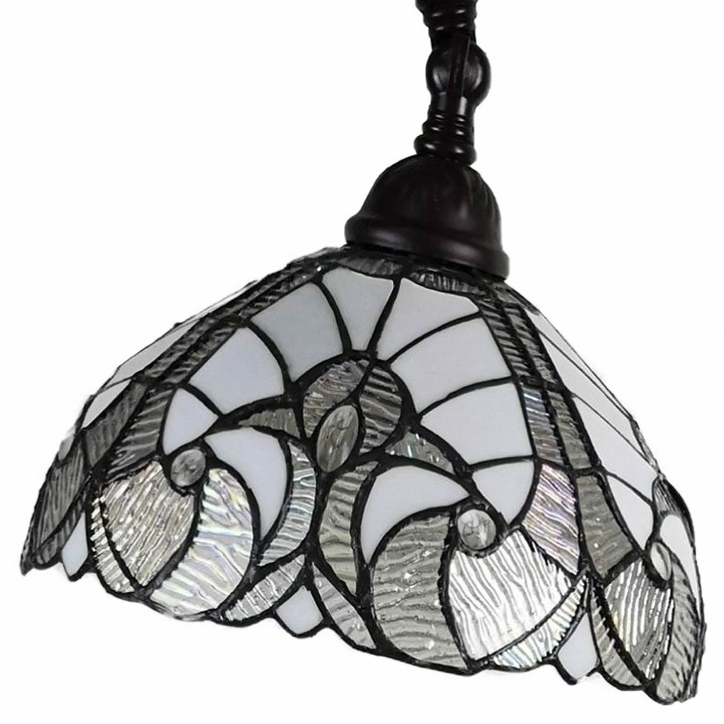 Brown Floor Lamp w/ White Stained Glass Bowl Shade