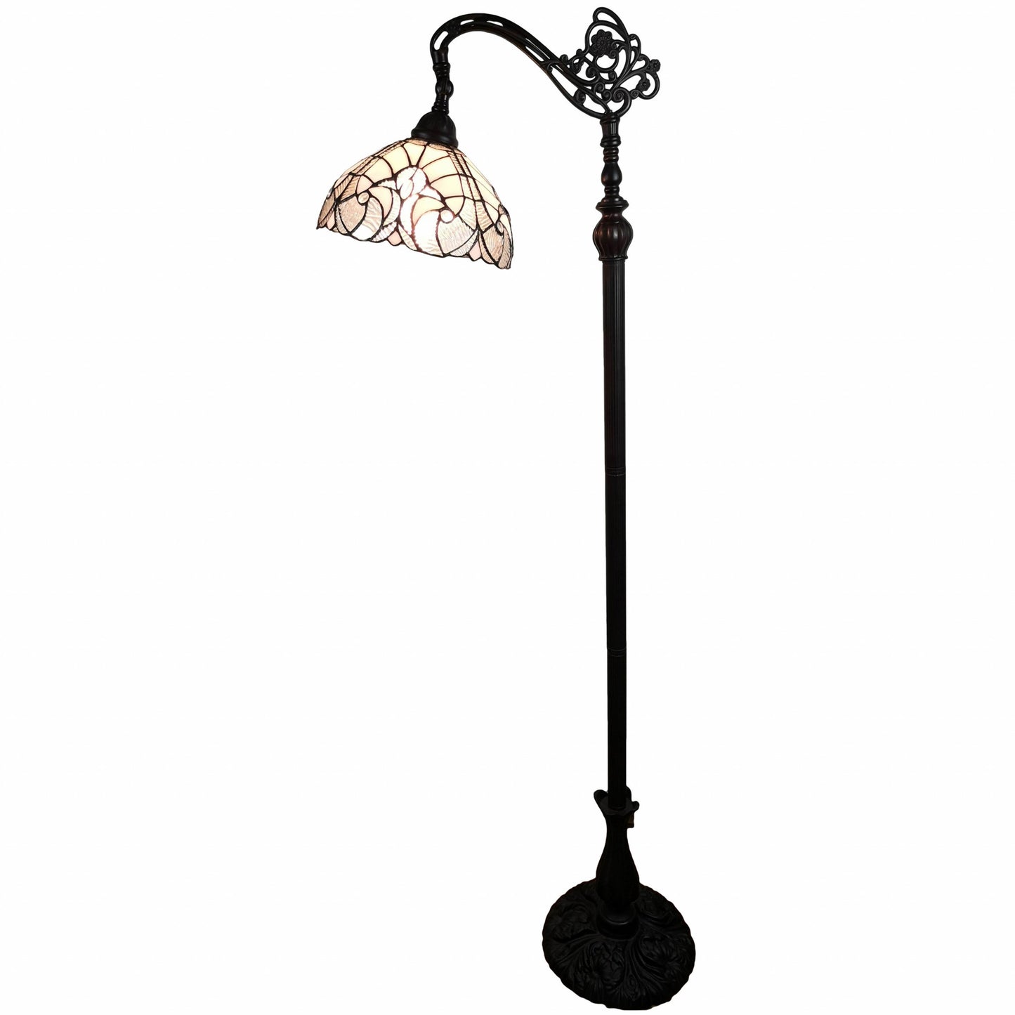 Brown Floor Lamp w/ White Stained Glass Bowl Shade
