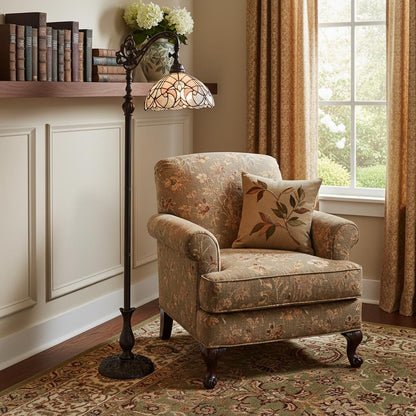 Brown Floor Lamp w/ White Stained Glass Bowl Shade