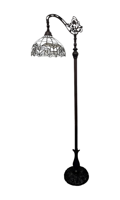 Brown Floor Lamp w/ White Geometric Stained Glass Shade