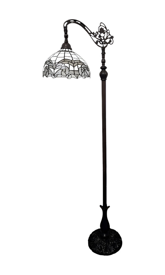 Brown Floor Lamp w/ White Geometric Stained Glass Shade