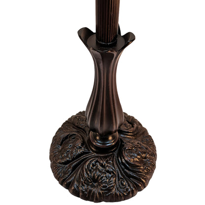 Brown Floor Lamp w/ White Geometric Stained Glass Shade