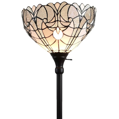 Brown Torchiere Floor Lamp w/ White Tiffany Style Glass Shade