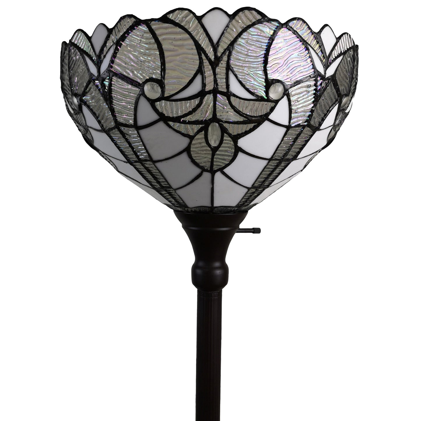 Brown Torchiere Floor Lamp w/ White Tiffany Style Glass Shade