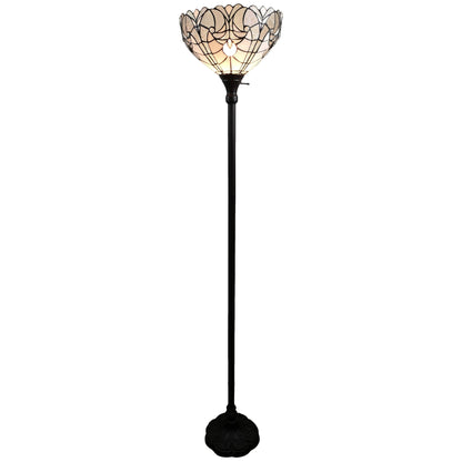 Brown Torchiere Floor Lamp w/ White Tiffany Style Glass Shade