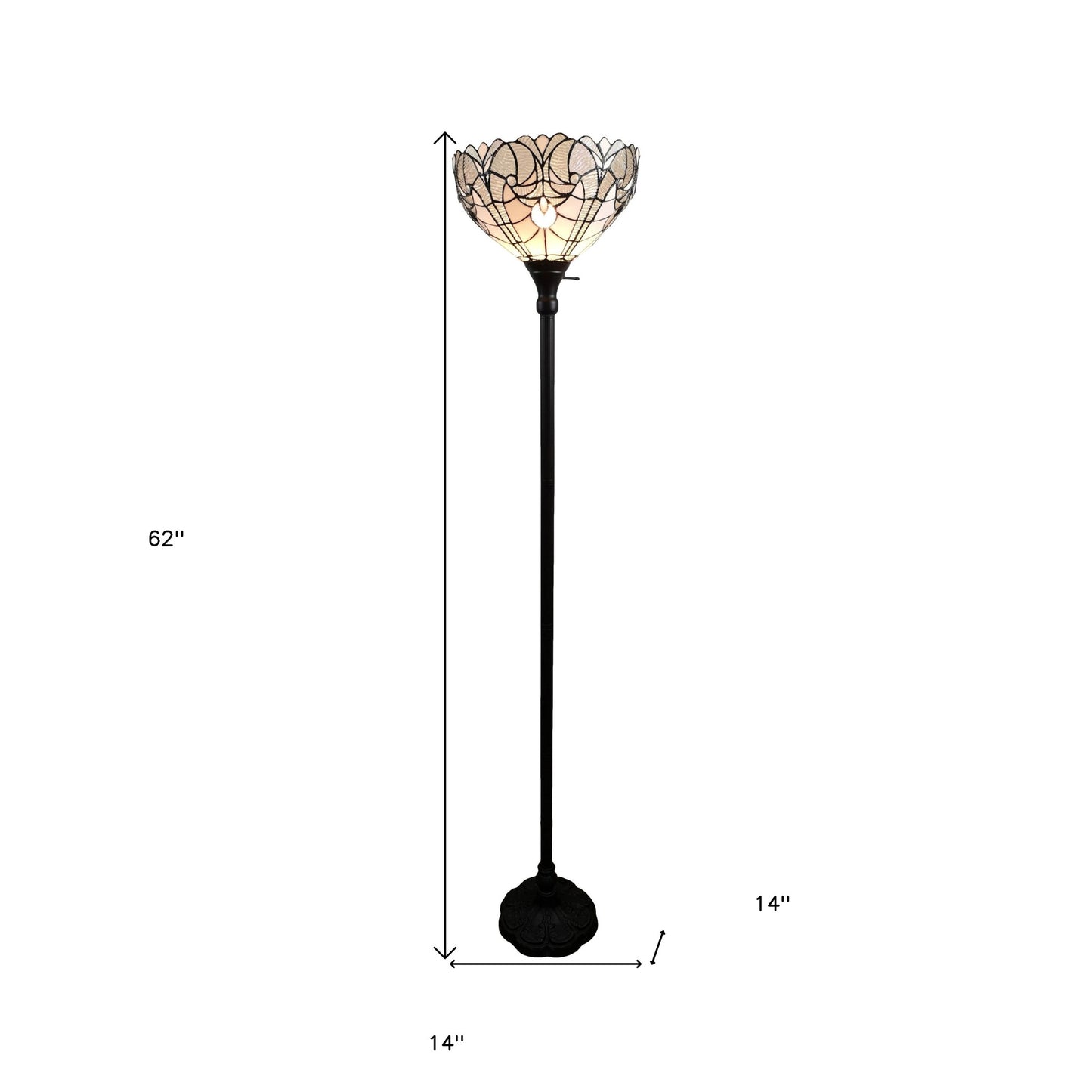 Brown Torchiere Floor Lamp w/ White Tiffany Style Glass Shade