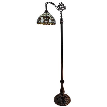 Brown Floor Lamp w/ Amber & Red Flowers Stained Glass Shade