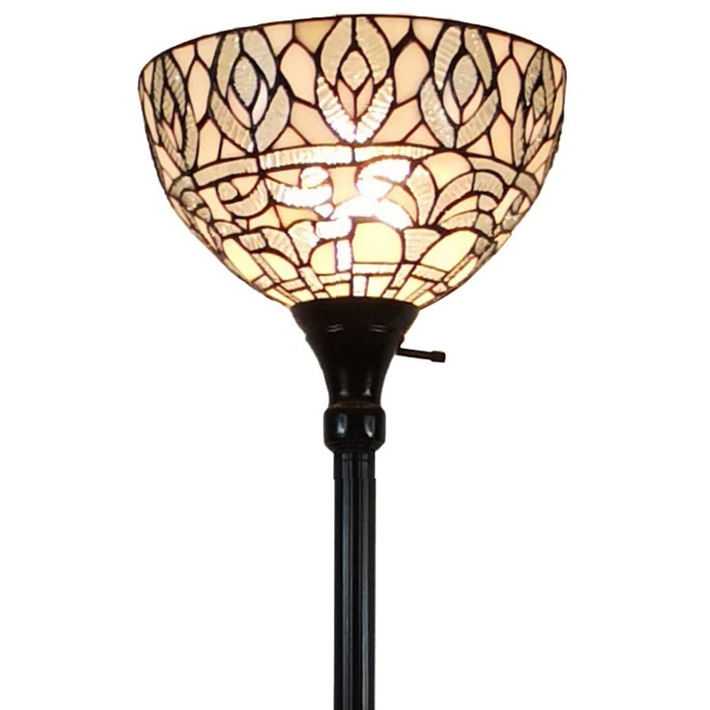 Brown Floor Lamp w/ White Peacock Feather Stained Glass Shade