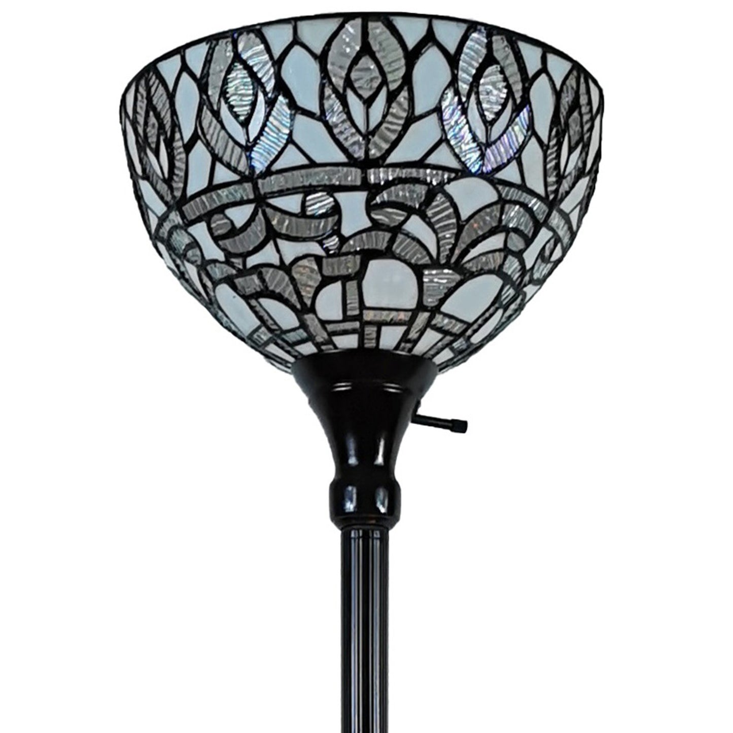 Brown Floor Lamp w/ White Peacock Feather Stained Glass Shade