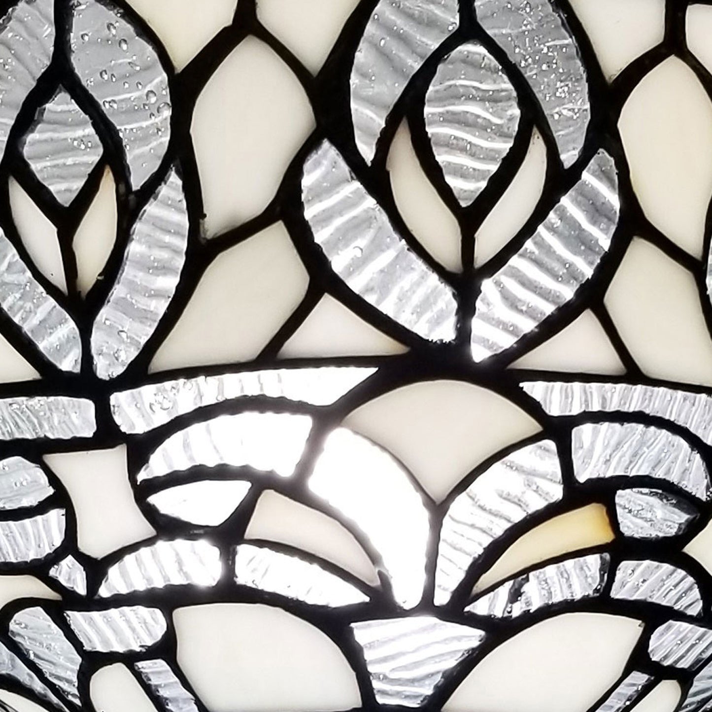 Brown Floor Lamp w/ White Peacock Feather Stained Glass Shade