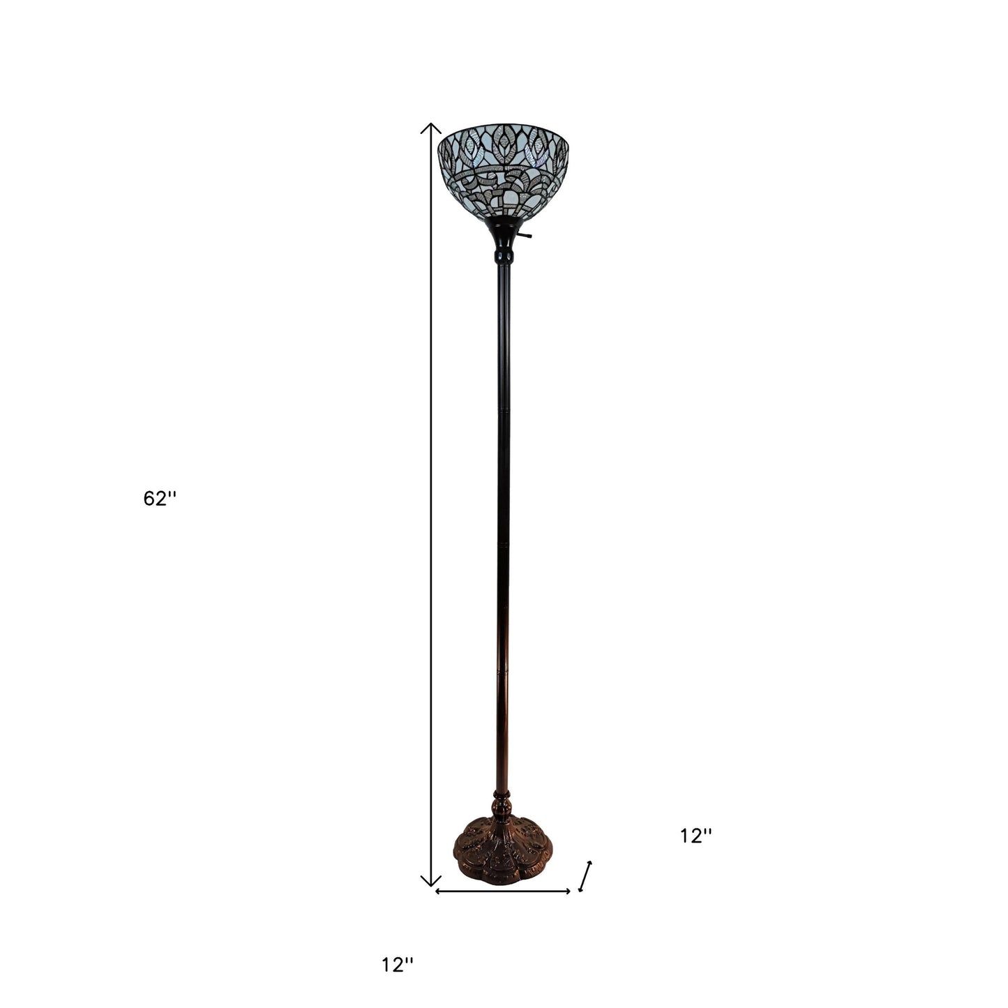 Brown Floor Lamp w/ White Peacock Feather Stained Glass Shade