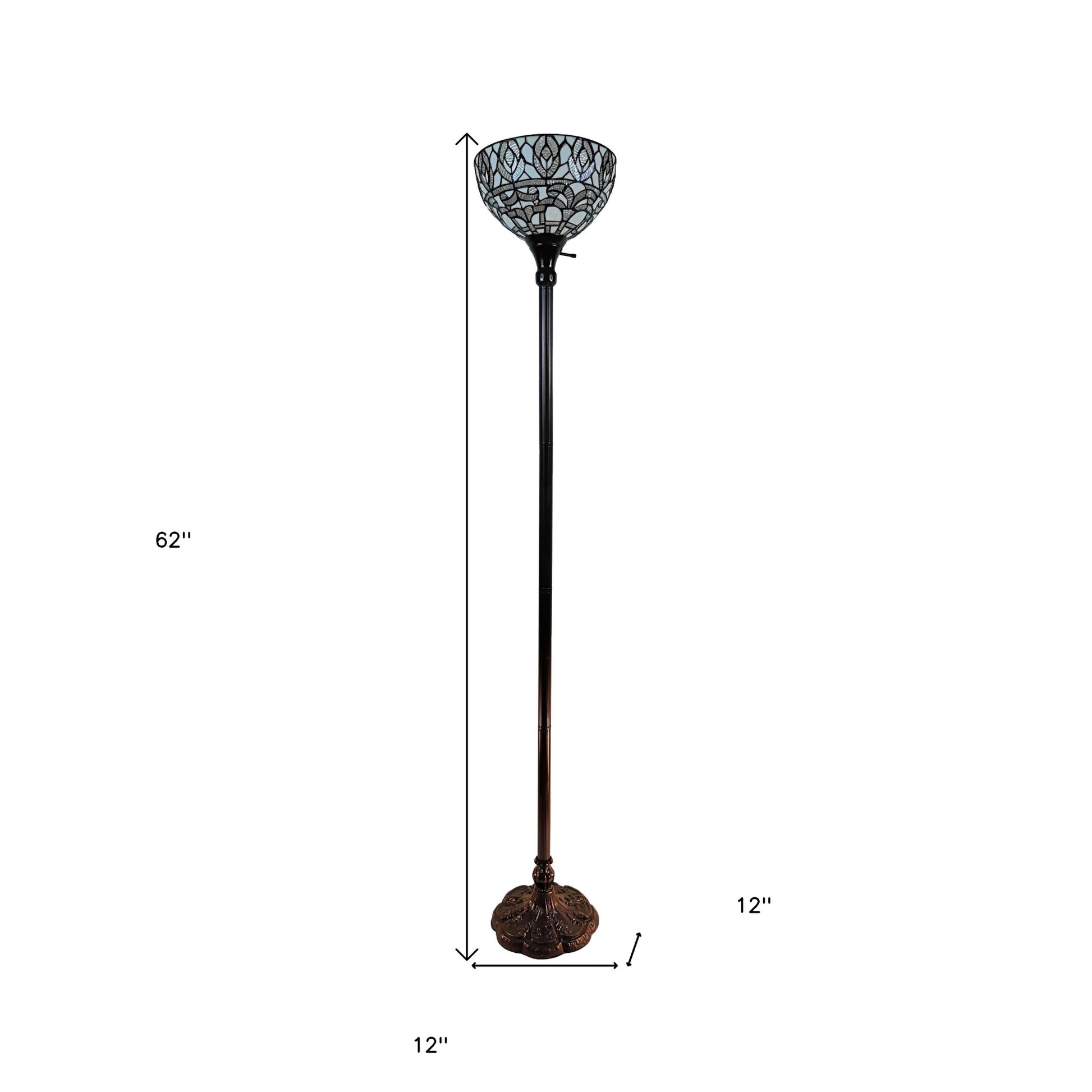 Brown Floor Lamp w/ White Peacock Feather Stained Glass Shade