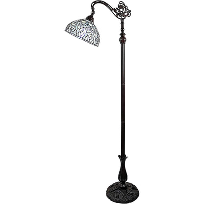 Brown Floor Lamp w/ White Peacock Feather Stained Glass Shade