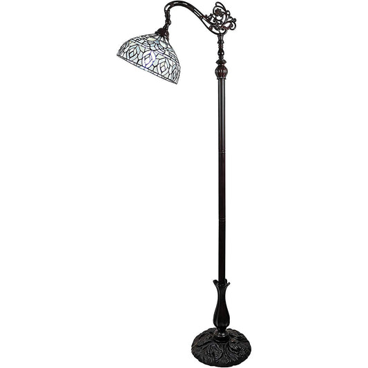 Brown Floor Lamp w/ White Peacock Feather Stained Glass Shade