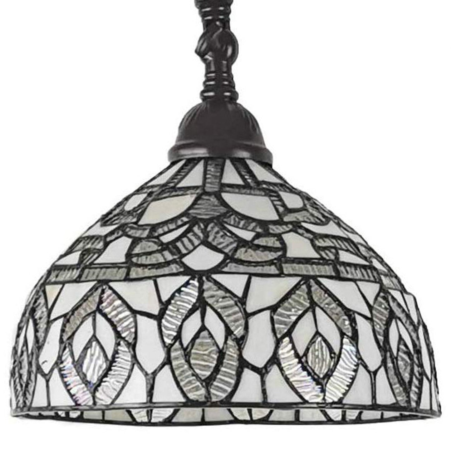 Brown Floor Lamp w/ White Peacock Feather Stained Glass Shade