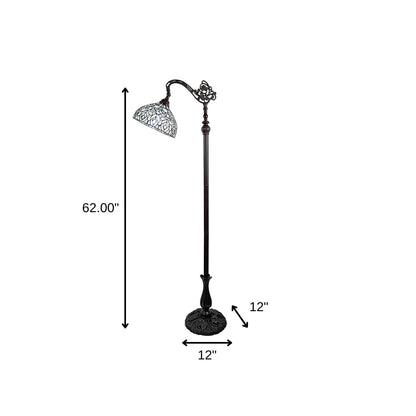 Brown Floor Lamp w/ White Peacock Feather Stained Glass Shade