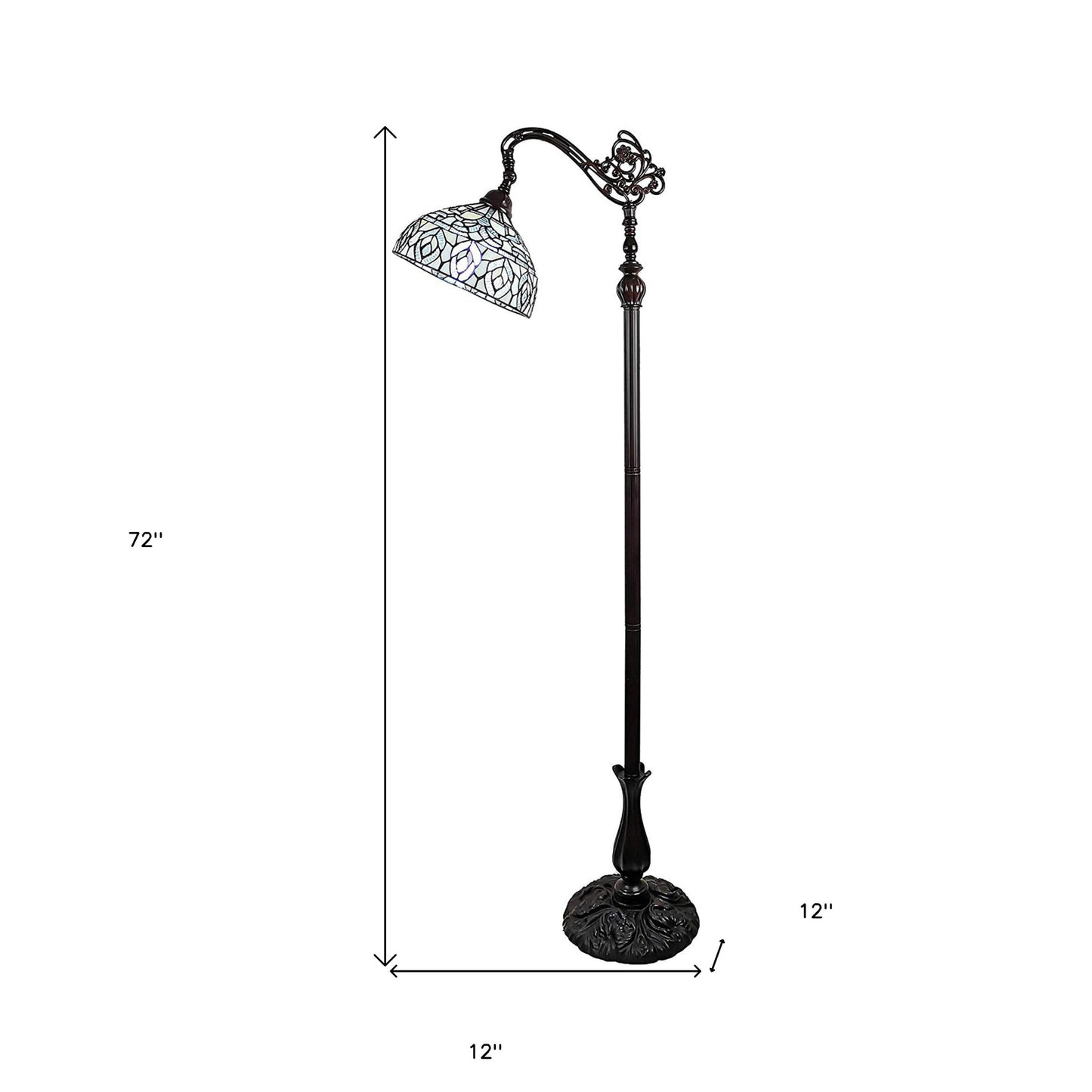 Brown Floor Lamp w/ White Peacock Feather Stained Glass Shade