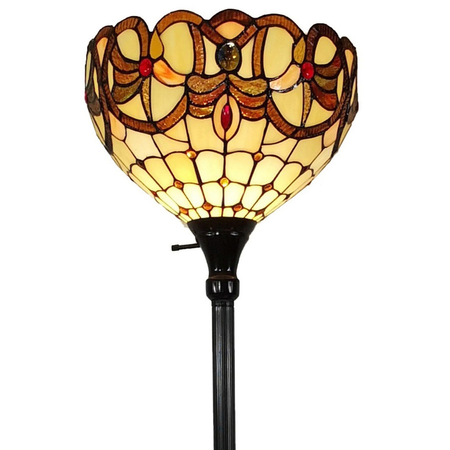Brown Floor Lamp w/ White & Brown Stained Glass Bowl Shade